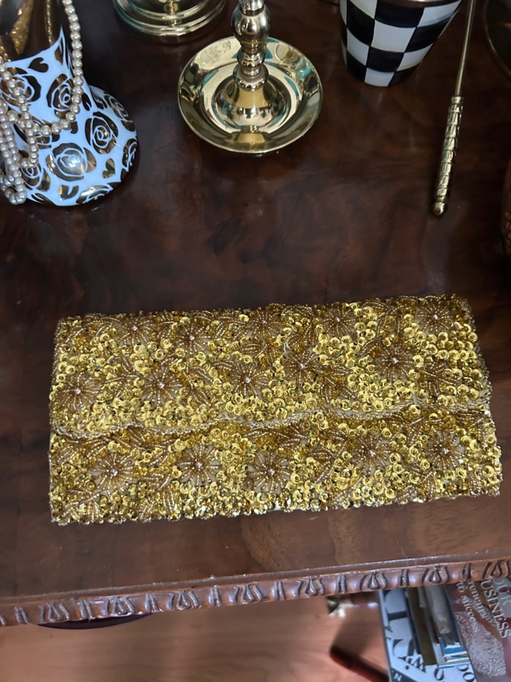 Vintage Gold Sequin & Beaded Embellished Evening Clutch - Picture 2 of 8